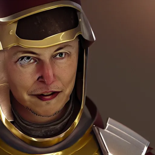 Prompt: elon musk in knight armour ready for battle, high detail, unreal engine 5