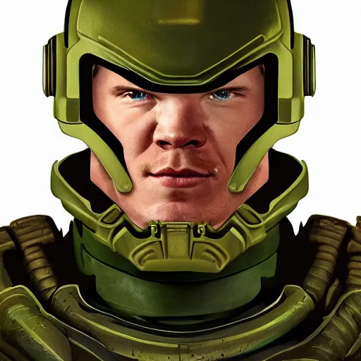 Prompt: Alan Ritchson as doomguy with no helmet, artstation hall of fame gallery, editors choice, #1 digital painting of all time, most beautiful image ever created, emotionally evocative, greatest art ever made, lifetime achievement magnum opus masterpiece, the most amazing breathtaking image with the deepest message ever painted, a thing of beauty beyond imagination or words, 4k, highly detailed, cinematic lighting