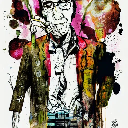 Image similar to Graphic Illustration, Creative Design, Saul Goodman, fungal, biopunk, Full Body Portrait, Character Design, by Ashley Wood, Jamie Hewlett, Ralph Steadman, Francis Bacon, Hunter S Thompson