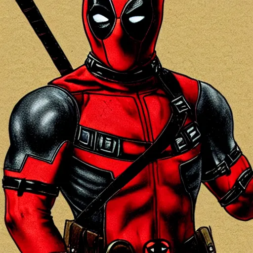 Image similar to old Leonardo da Vinci sketch of Deadpool