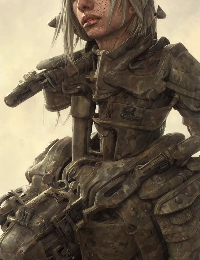 Image similar to a portrait of astolfo wearing camouflage gear, by moebius and tyler edlin and hr giger, trending on artstation, digital art, 4 k resolution, detailed, high quality, sharp focus, hq artwork, coherent, insane detail, concept art