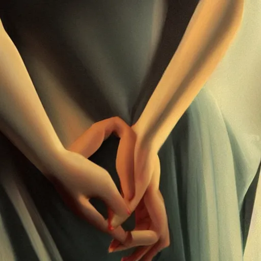 Image similar to close - up of hands fastening the dress, artstation