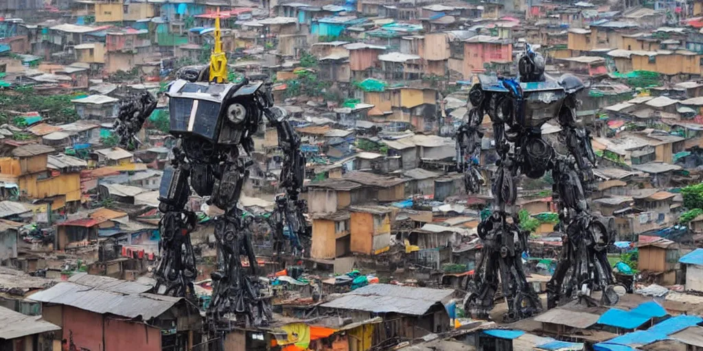 Prompt: giant mecha ROBOT of AJEGUNLE SLUMS of Lagos,