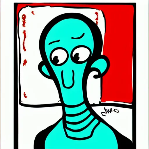 Prompt: handsome squidward, pop art style portrait, male