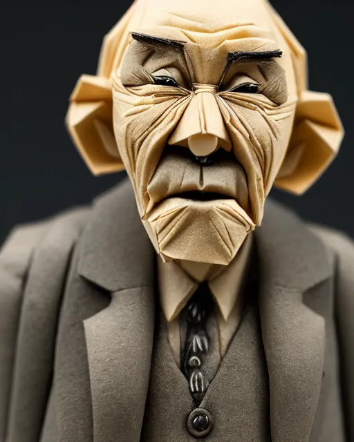 Image similar to an origami wrinkled old man by akira yoshizawa, realistic, very detailed, complex, intricate, studio lighting, bokeh, sigma 5 0 mm f 1. 4