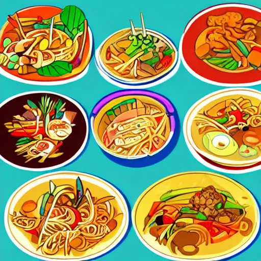 Image similar to Thai food. Cartoon style.