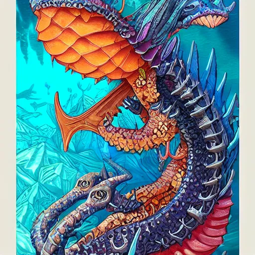 Image similar to underwater sea dragon full body, d & d style, trending on artstation, colorful, intricate, highly detailed art by ilse gort and yugin maffioli