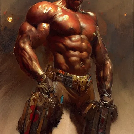 Image similar to muscular male cyborg, muscle, painting by gaston bussiere, craig mullins, greg rutkowski, yoji shinkawa