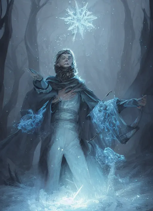 Image similar to a mage casting a frost spell by charlie bowater and john howe