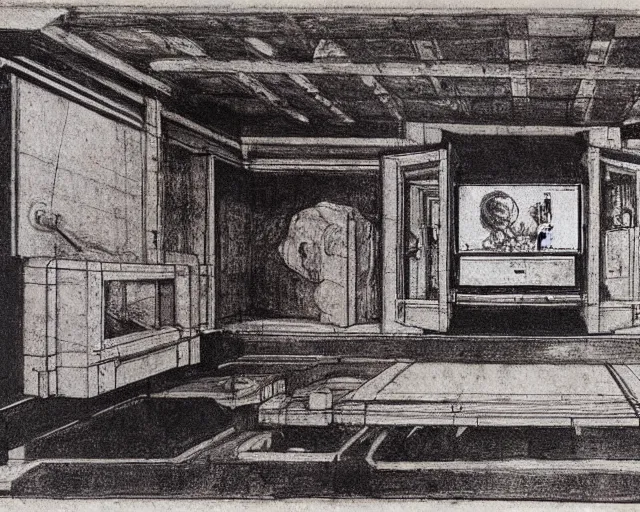 Image similar to mechanical electrical television set sketch with detailed notes by leonardo da vinci