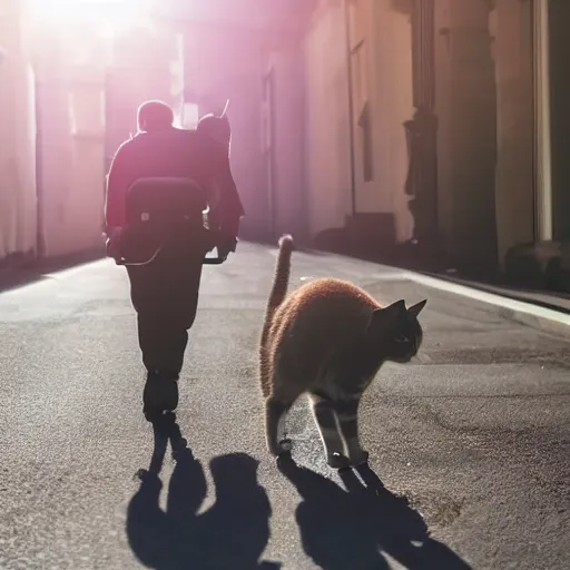 Image similar to cat using bicycle, photo realistic, realistic lighting, realistic shadows, 4 k, riding a bike, cat riding a bicycle