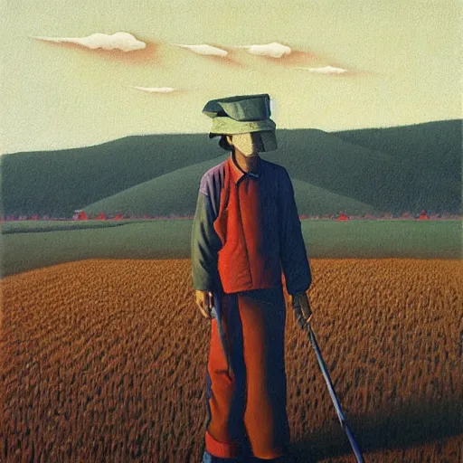 Image similar to painting of chinese farmer, quint buchholz style