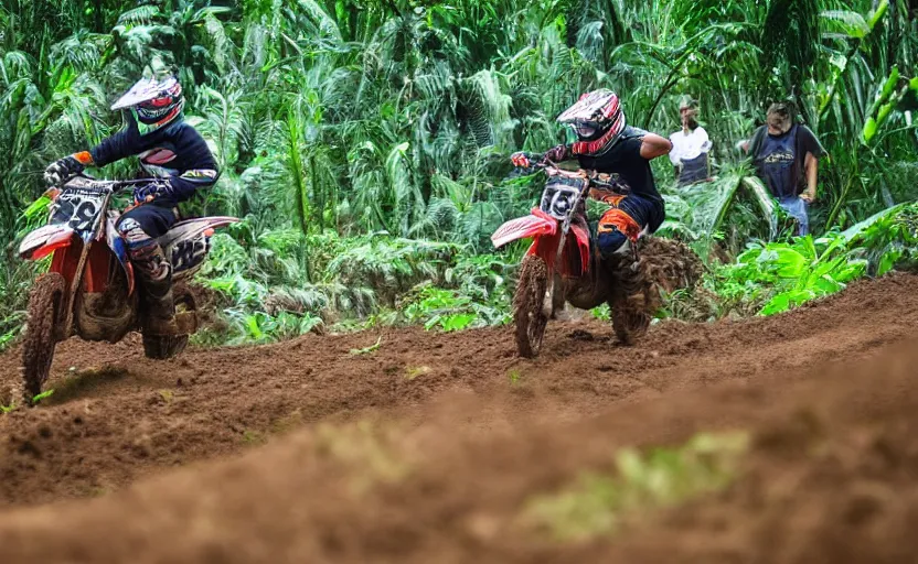 Prompt: motocross in the rainforest