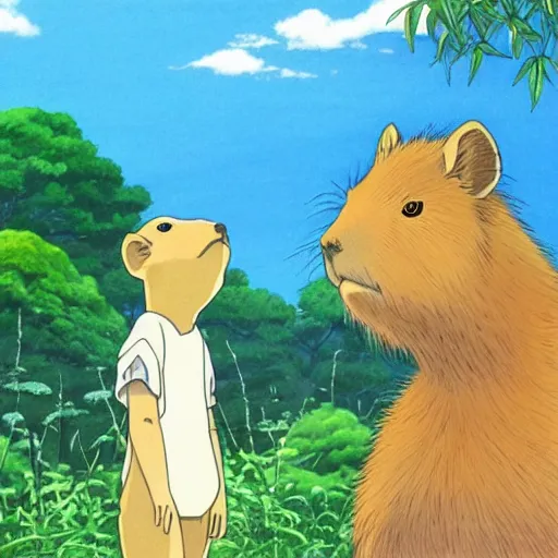 Prompt: a beautiful illustration of a capybara by studio ghibli, anime