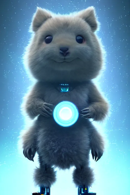 Prompt: high quality digital art sci - fi very cute fluffy! wombat!! cyborg soldier with futuristic mechanical legs, cyberpunk monocle!, highly detailed, unreal engine cinematic smooth, in the style of detective pikachu, hannah yata charlie immer, dark blue neon light, low angle, uhd 8 k, sharp focus