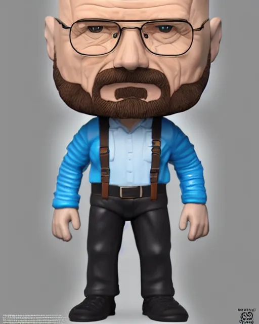 Image similar to full body 3d render of Walter White as a funko pop, studio lighting, white background, blender, trending on artstation, 8k, highly detailed