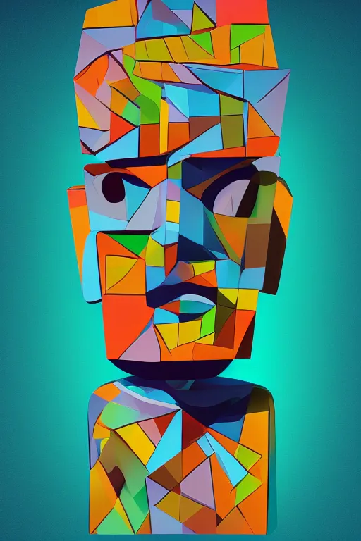 Image similar to cubist moai statue cutout digital illustration cartoon colorful beeple