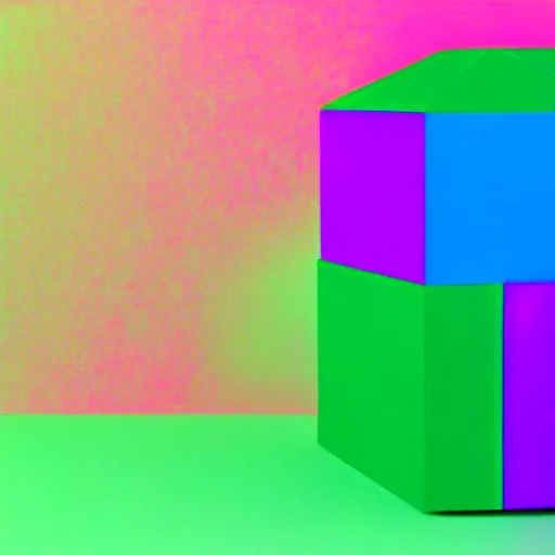 Prompt: cube made from paper, pink background, violet shift render, neon green, cgi