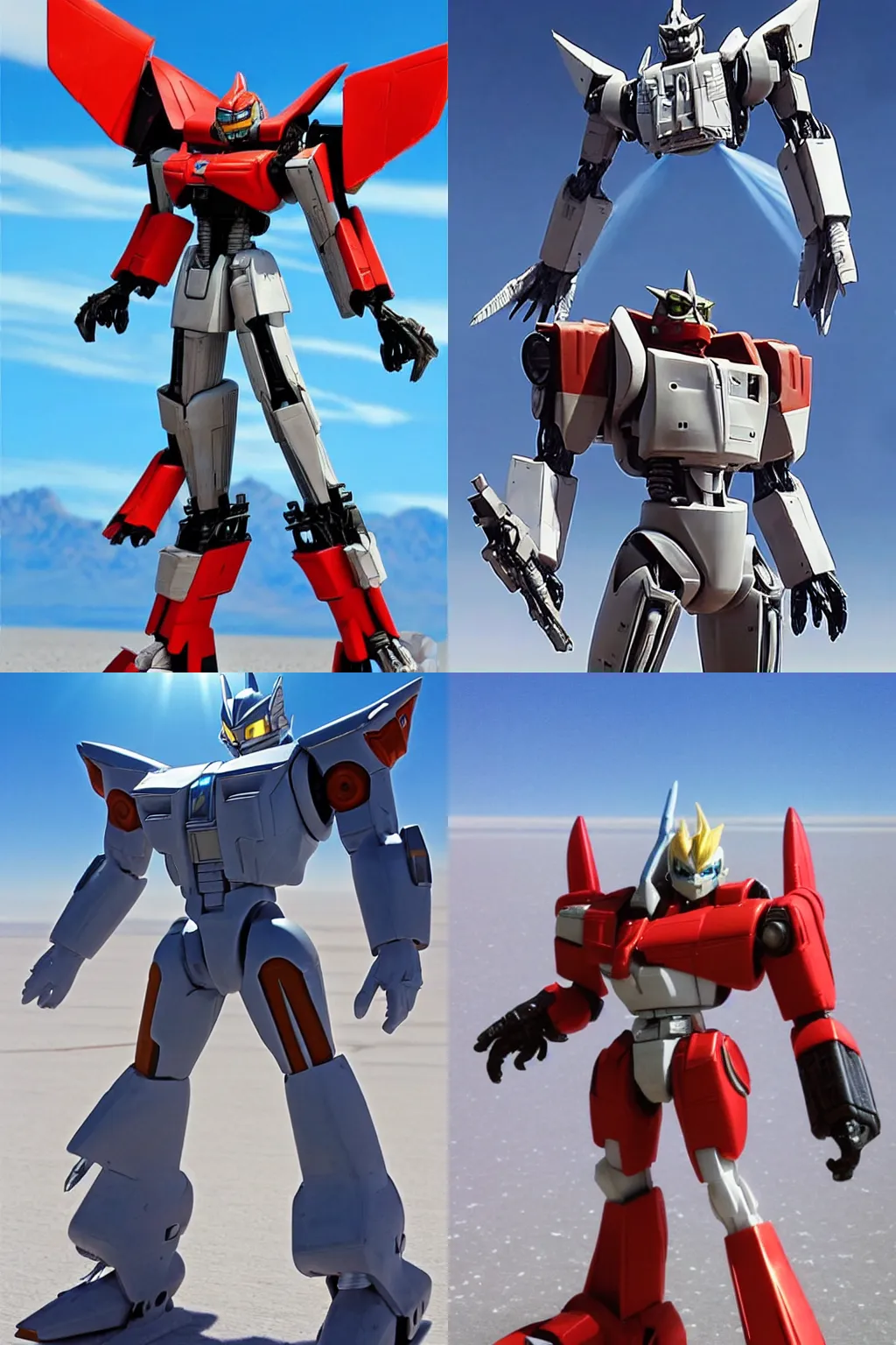 Prompt: Character Portrait of Jetfire from Transformers on a clear sunny day with a blue sky standing in the bonneville salt flats, Jetfire!!!!!, Jet parts, Intricate, Highly Detailed, Transformers!!!!!!!!!!!!!, Skyfire, Battroid Mode, Zone of Enders, Genesis of Aquarion, Aquarion, Anime Robots, Mecha Anime, Anime, Robots, Robot, Robot Mode, 8k, ultra realistic, illustration, splash art, rule of thirds, good value control, Shotaro Ishinomori