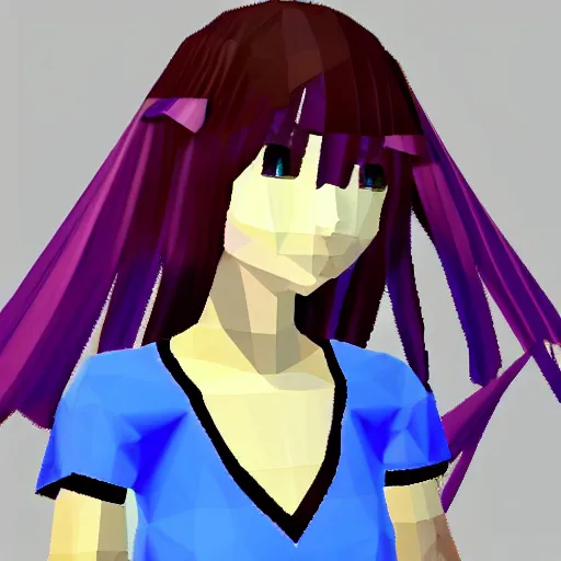 Prompt: low poly anime girl,!!!! ps 1 graphics!!!!, dithering