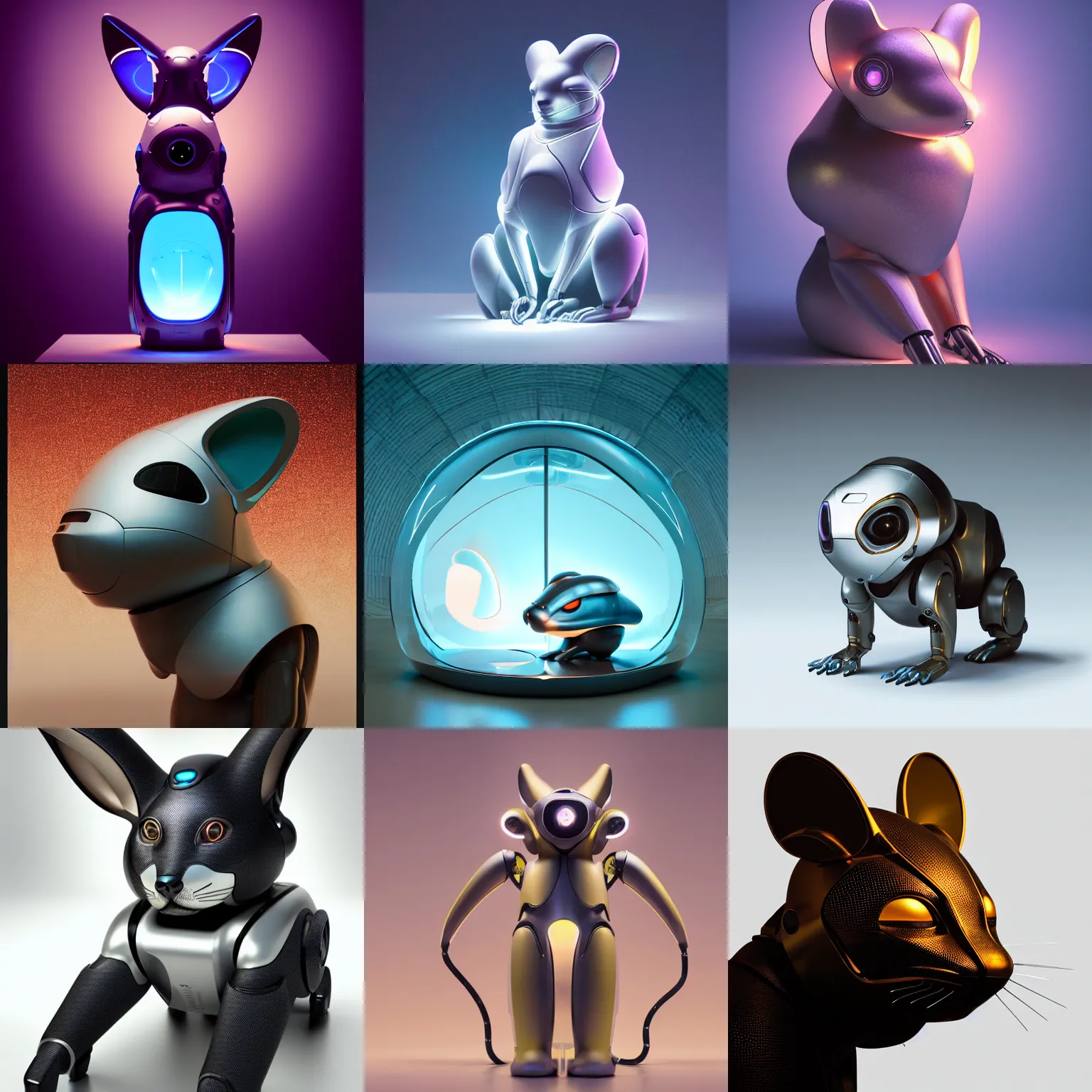 Prompt: product photo of a futuristic pet robot, kindchenschema, large ears, large tail, by artgerm and greg rutkowski and marc newson and zaha hadid, behance lemanoosh, alphonse mucha, otter slow loris mix, side view, volumetric light, detailed, octane render, midsommar - t