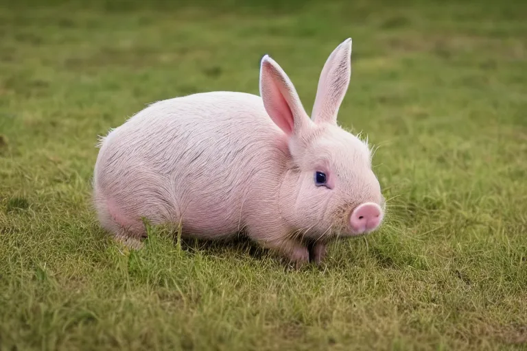 Image similar to a bunny pig!!! hybrid! hyper realistic!! realistic lighting!! wildlife photographer of the year!!! bold natural colors, national geographic, hd, wide angle, 8 k