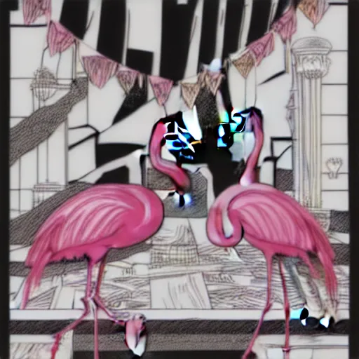 Prompt: flamingo graphic novel