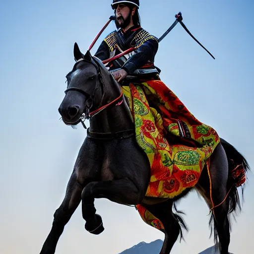 Image similar to Samurai riding a horse, XF IQ4, f/1.4, ISO 200, 1/160s, 8K, RAW, unedited, symmetrical balance, in-frame