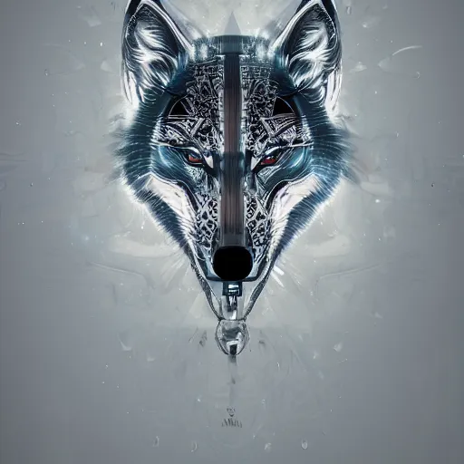 Image similar to chrome wolf, glossy, metallic, neon, symmetrical, tribal patterns, realistic, unreal engine, octane, redshift, artstation, behance, tattoo, art by joshy sly, sandra pelser