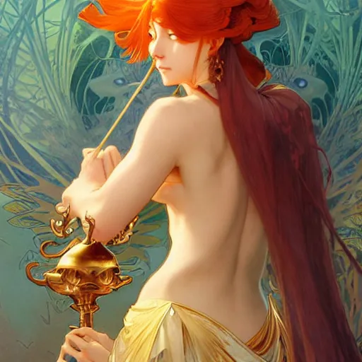 Prompt: anthropomorphic dragon king by eiichiro oda, makoto shinkai, alphonse mucha, art by artgerm and greg rutkowski, best of behance, concept art, matte, sharp focus, orange hair, elegant, adolphe bouguereau, annie leibovitz, stanley kubrick, hdr,