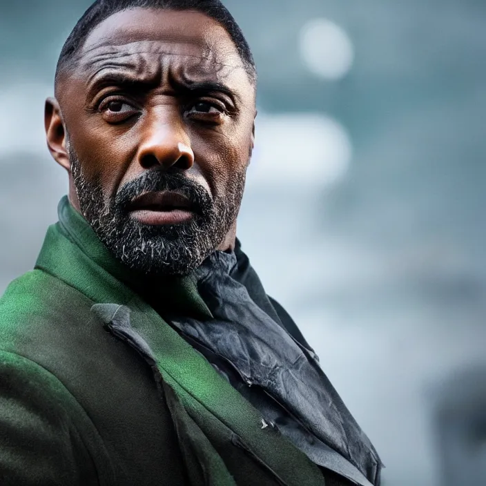 Image similar to film still of Idris Elba as Green Lanturn in new DC film, photorealistic 4k