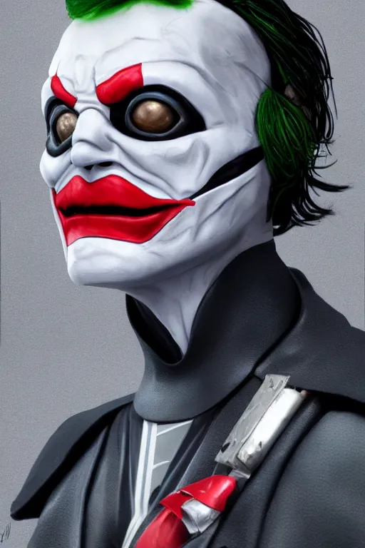 Image similar to Joker wearing dart vader's armor suit, cosplay, full character, artstation, highly detailed, highly realistic