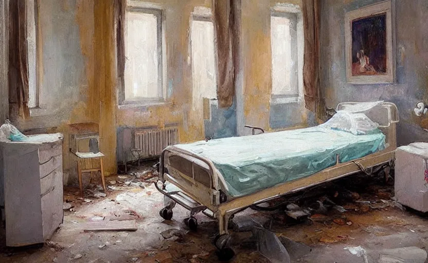 Prompt: Abandoned hospital room. By Konstantin Razumov, highly detailded