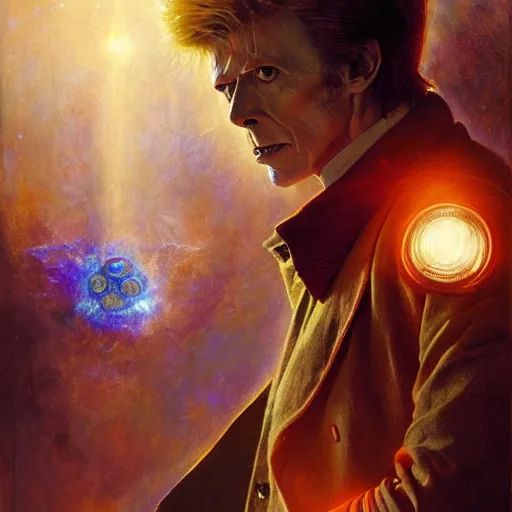 Image similar to david bowie as doctor who, radiant light, caustics, heroic, bright iridescent light, by gaston bussiere, bayard wu, greg rutkowski, maxim verehin