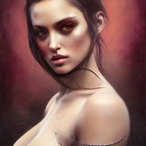 Prompt: painting of a very beautiful girl with muscles, by tom bagshaw, greg rutkowski, wlop