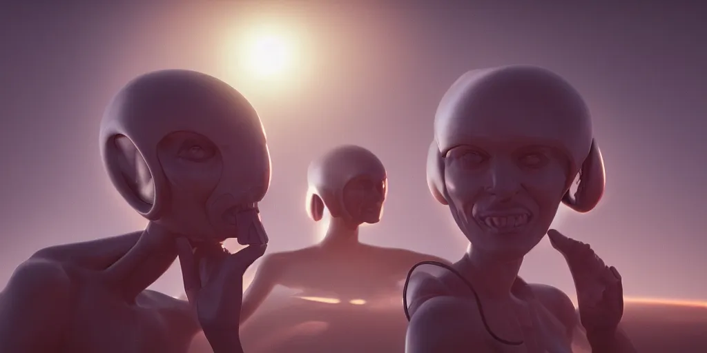 Image similar to lesbian aliens from mars sun setting, cinematic lighting, digital painting, octane render