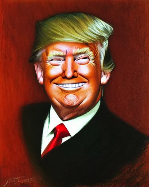 Image similar to donald trump serene, smirk, by john waterhouse