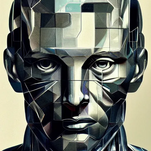 Prompt: collages, hyper realistic, many variations of very old thom yorke, face variations, statue of ultron by jama jurabaev, very long shot, cybernetic, high quality, brush stroke