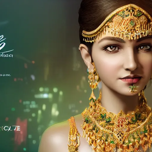 Prompt: photograph of wonderful princess with smooth fair skin, hindi, green jewelry, breathtaking, elegant, ornate, intricate, hyper detailed, accent lighting, dramatic light, 4 k octane render