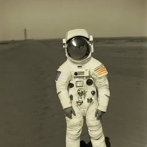 Prompt: Astronaut. 1930s dustbowl photography. BW aged photo