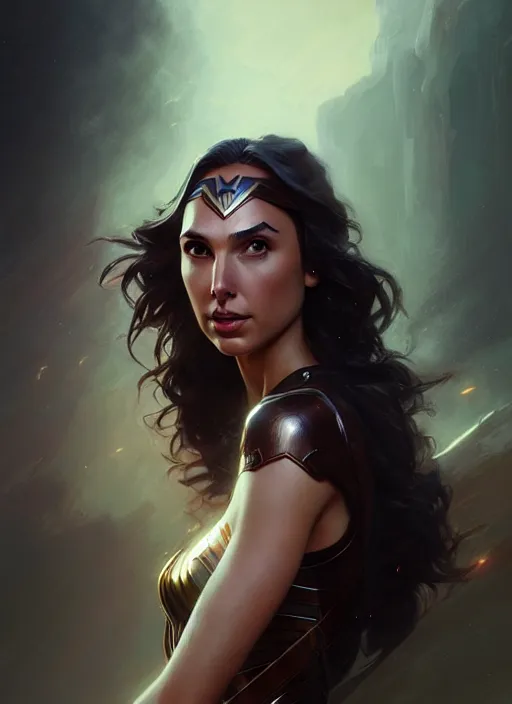 Prompt: gal gadot, digital art by artgerm and greg rutkowski, gaston bussiere, android jones, cinematic lighting, trending on artstation, volumetric dust, intricate, elegant