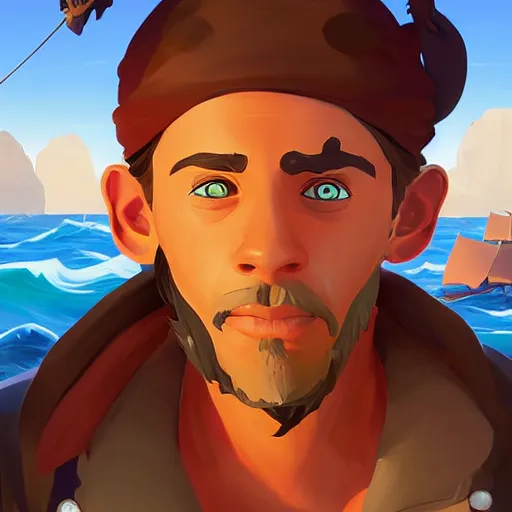 Image similar to painting jack the pirate on sea of thieves game avatar hero smooth face median photoshop filter cutout vector behance hd by jesper ejsing, by rhads, makoto shinkai and lois van baarle, ilya kuvshinov, rossdraws, illustration, art by ilya kuvshinov and gustav klimt