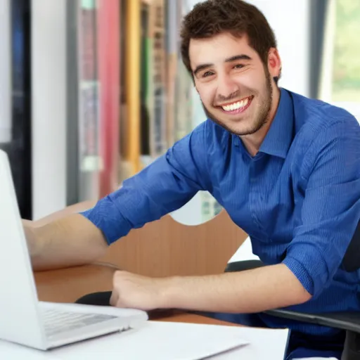 Prompt: smiling software engineer in chair