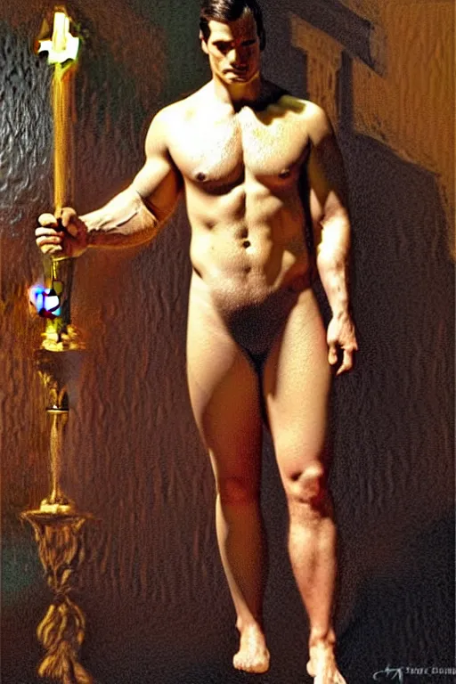 Image similar to henry cavill as a candlestick maker, painting by tom of finland, gaston bussiere, craig mullins, j. c. leyendecker, claude monet