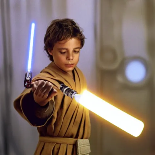 Image similar to a jedi padawan constructing his lightsaber