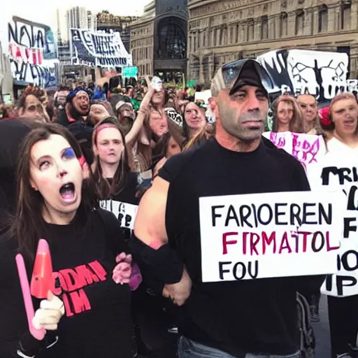 Prompt: joe rogan at a feminist protest