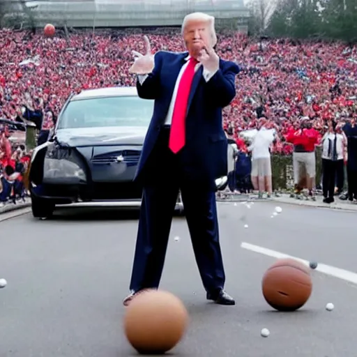 Prompt: photograph of donald trump throwing balls at cars on the highly