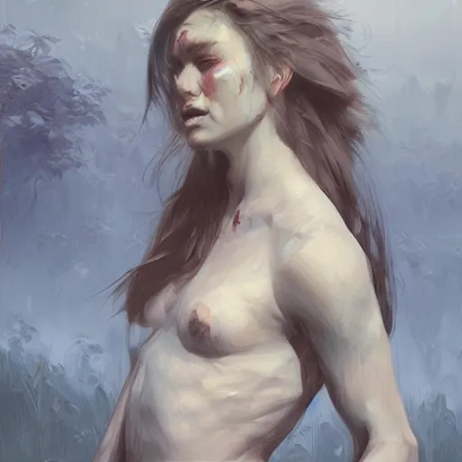 Image similar to a warrior returning from battle, destroyed forest, digital art, expressive oil painting, sadness, by Artgerm, by Jeremy Lipkin