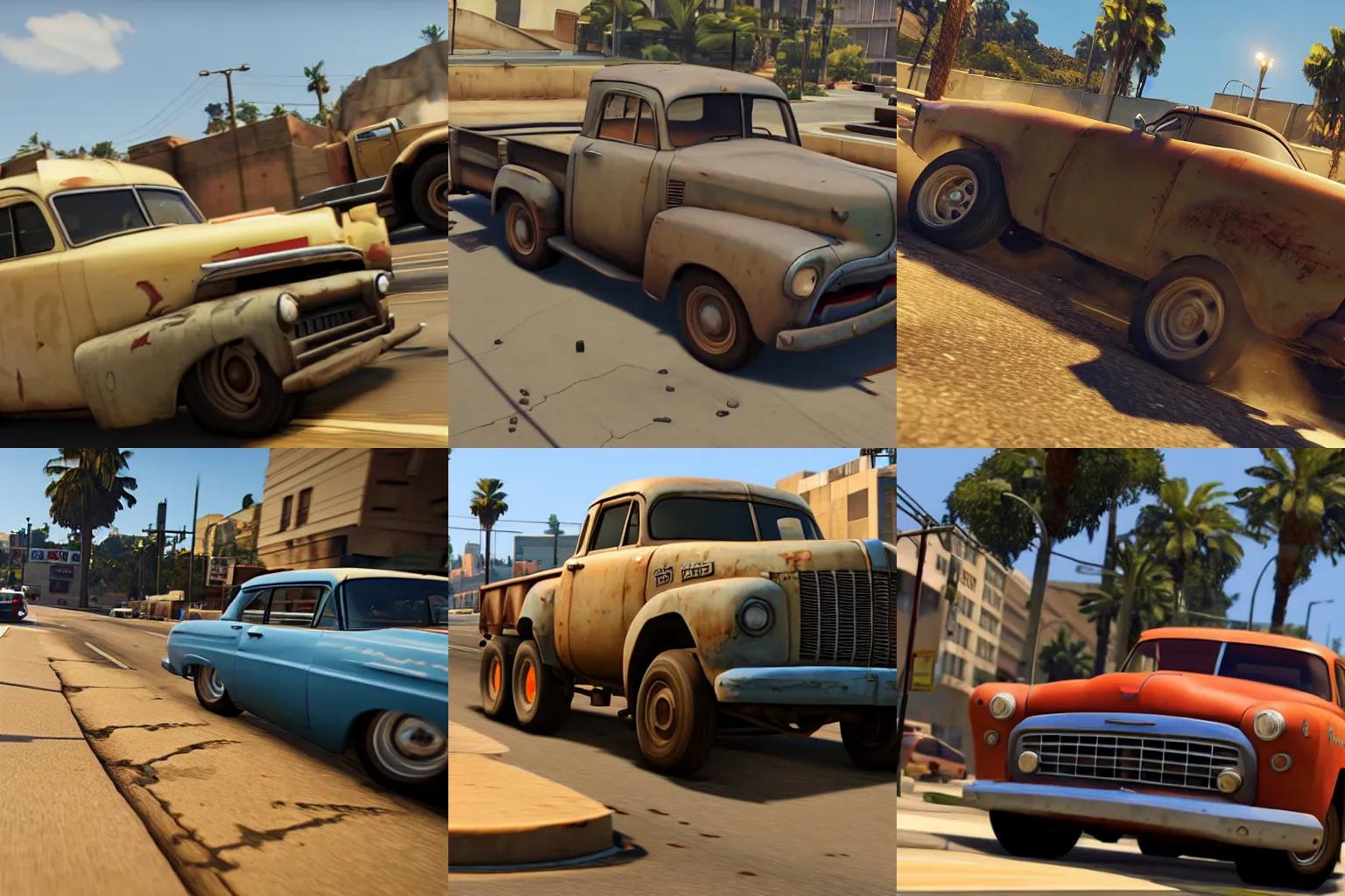 Prompt: Mater! driving over a sidewalk, GTA V gameplay screenshot, sharp, Unreal Engine 5, very detailed shading at noon