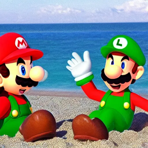 Image similar to Mario and Luigi are chilling on a beach